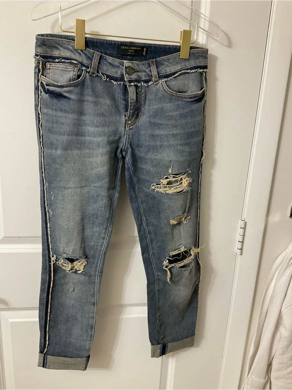 Dolce & Gabbana Light Blue Denim Jeans with Leather Logo Patch